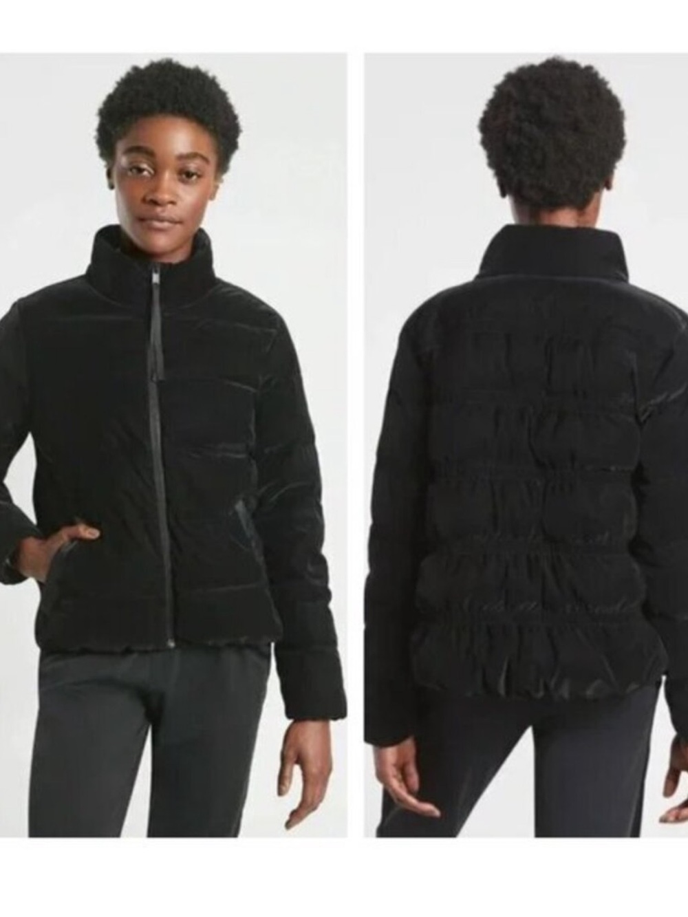 Athleta Venice Puffer Black Goose Down Jacket, Small